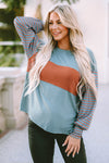 Trendy Women's Green Colorblock Striped Bishop Sleeve Blouse - Stylish Casual Top for Chic Everyday Looks