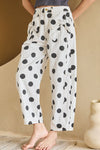 Women's Casual White Polka Dot Denim Pants with Bow Detail and Pockets - Stylish, Comfortable Fit for Everyday Wear