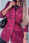 Effortlessly Chic Women's Pitaya Pink Corduroy Blazer with Smocked Waist & Double-Breasted Design for Stylish Comfort