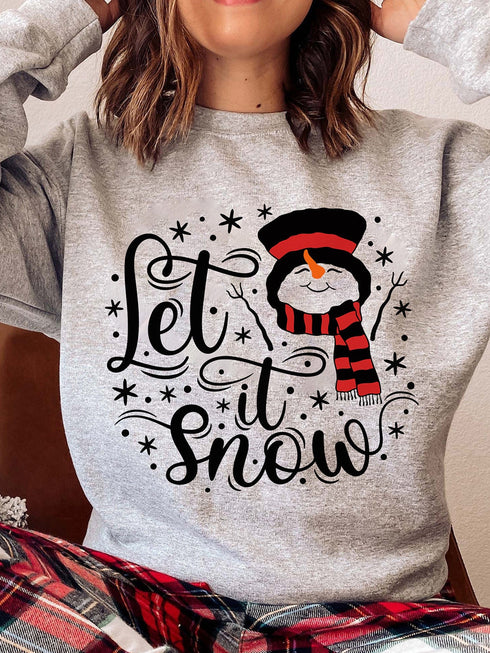 Plus Size Casual Sweatshirt, Women's Plus Cartoon Figure & Slogan Print Long Sleeve Crew Neck Slight Stretch Pullover Sweatshirt, Casual Tops For Fall & Winter, Plus Size Women's Clothing