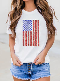 Shimmering White American Flag Print T-Shirt