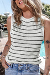 Striped Black Knit Sleeveless Crew Neck Vest
