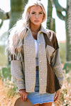 Women's Loose Khaki Houndstooth Shacket with Color Contrast - Trendy Layering Top for Fall Fashion and Casual Outings