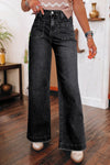 Stylish Women's Black High-Waist Wide Leg Jeans with Pockets for a Comfortable, Effortless Everyday Look