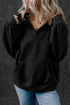 Cozy Women's Black Zip-Up Sweatshirt with Stand Collar & Kangaroo Pocket – Stylish Everyday Essential for Comfort