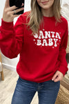 Cozy Racing Red Women's Christmas Sweatshirt with SANTA BABY Print - Festive Pullover for Holiday Cheer