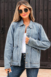 Stylish Women's Classic Blue Denim Jacket - Chic Button-Up Design with Functional Pockets for Year-Round Wear