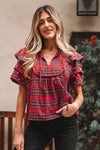 Stylish Women's Short Sleeve Plaid Blouse in Soft Cotton - Ideal for Casual Outings and Effortless Layering