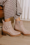 Beige Chunky Heel Ankle Boots for Women with Stylish Ring Zipper - Comfortable Footwear Perfect for Any Occasion