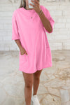 Stylish Pink Loose-Fit Half Sleeve Romper for Women with Pockets & Raw Edge - Ideal for Summer Outings