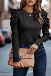 Elegant Black Puff Sleeve Sheath Top for Women with Button Detail - Stylish Fit for Every Occasion