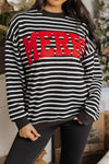 Women's Casual Red Drop Shoulder Sweatshirt with Merry Block Letters and Black Stripes - Comfortable Everyday Style