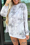 Women's Gray Leafy Abstract Print Long Sleeve Tunic - Casual, Comfy Everyday Top for Effortless Style