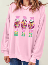 Neon Nutcracker Print Pink Sequin Christmas Crewneck Sweatshirt