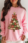 Cozy Women's Baggy Pink Christmas Tree Sweatshirt - Trendy Holiday Apparel for Festive Comfort and Style