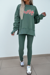 Women's Cozy Green Sequin Merry Graphic Sweatshirt & Leggings Set - Stylish Holiday 2-Piece Outfit for Festive Comfort
