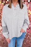 Plus Size Women's Casual Beige Dot Print Striped Henley Top with Long Sleeves for Effortless Style and Comfort