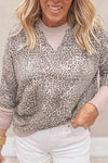Trendy Women's Brown Leopard Print Crew Neck Sweatshirt - Casual Patchwork Top for Everyday Comfort and Style