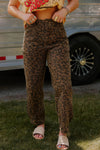 Trendy Women's Brown Leopard Print Patchwork Jeans with Clear Seam Detail - Chic Casual Fit for Effortless Style