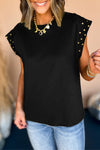 Edgy Black Studded Tee with Short Sleeves