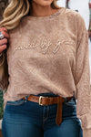 Plus Size Women's Cozy Embroidered Mineral Wash Sweatshirt in Soft Earth Tones - DUNE Saved by Grace Style