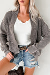 Cozy Women's Dark Brown Mineral Wash Open Cardigan with Exposed Seams & Patchwork Knit - Perfect Layering Piece