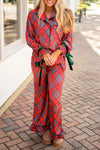 Luxurious Women's Fiery Red Christmas Plaid Satin Pajama Set with Velvet Tie, Perfect for Holiday Comfort and Style