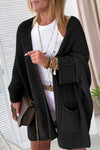 Cozy Women's Black Oversized Cardigan with Fold-Over Sleeves – Stylish Open Front Layering Essential