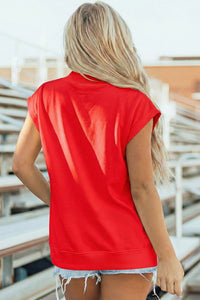 Racing Red Solid Color High Neck Cap Sleeve Loose Top