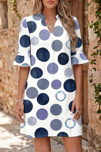 Effortless Summer Elegance: Women's Blue Polka Dot Mini Dress with Flounce and Half Sleeves for Casual Vacation Style