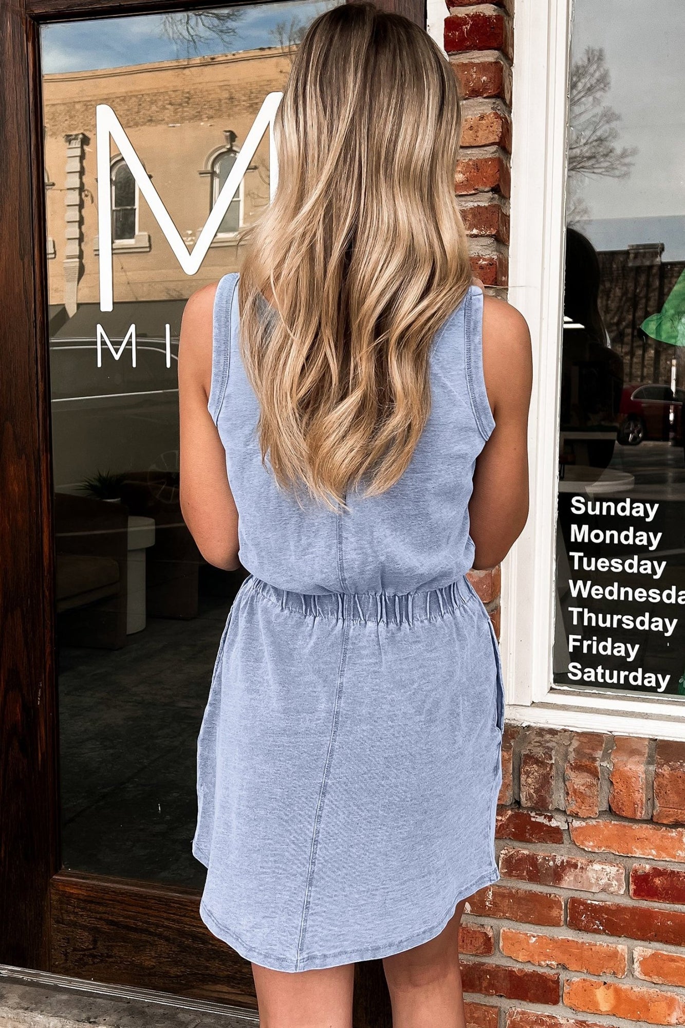 comfortable mini dress Effortless Summer Style: Women's Ashleigh Blue Sleeveless with U Neck & Elastic Waist for Fit Magnolia Boutique Color:Light Pink* V-Neck Ribbed Mini Dress Bustier Bodice