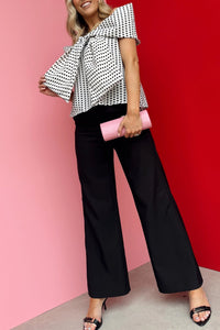 White Polka Dot Off Shoulder Bow Knot Short Sleeve Blouse