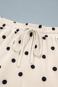 White Exposed Seam Detail Polka Dot Loose Tee Drawstring Shorts Set