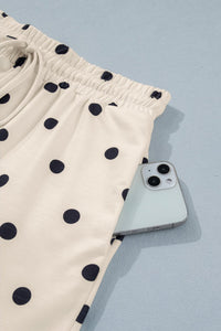 White Exposed Seam Detail Polka Dot Loose Tee Drawstring Shorts Set