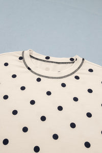 White Exposed Seam Detail Polka Dot Loose Tee Drawstring Shorts Set