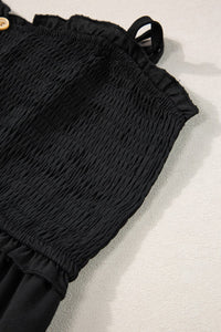 Elegant Black Buttoned Maxi Dress with Smocked Front Slit