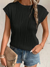 Elegant Black Cap Sleeve Textured Top with Wavy Design