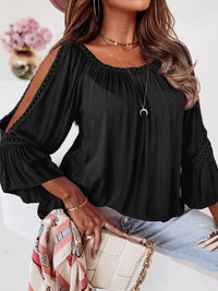 Elegant Black Lace Crochet Ruffle Sleeve Sheath Blouse