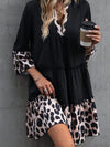 Elegant Black Leopard V Neck Ruffled Sleeve Mini Dress