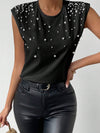 Elegant Black Pearl Shoulder Pad Tank Top