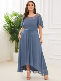 Elegant Boat Neck A-Line Midi Dress for Plus Size Women