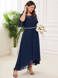 Elegant Boat Neck A-Line Midi Dress with Asymmetrical Hemlines