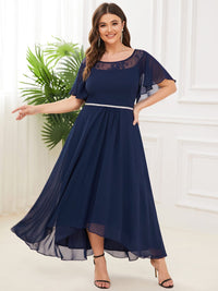 Elegant Boat Neck A-Line Midi Dress with Asymmetrical Hemlines