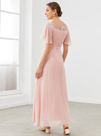 Elegant Boat Neck A-Line Midi Dress with Asymmetrical Hemlines