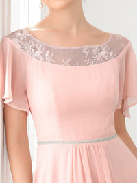 Elegant Boat Neck A-Line Midi Dress with Asymmetrical Hemlines