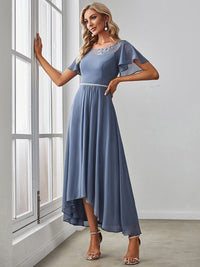 Elegant Boat Neck A-Line Midi Dress with Asymmetrical Hemlines
