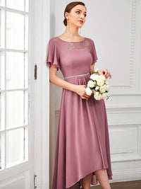 Elegant Boat Neck A-Line Midi Dress with Asymmetrical Hemlines