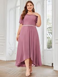 Elegant Boat Neck A-Line Midi Dress with Asymmetrical Hemlines