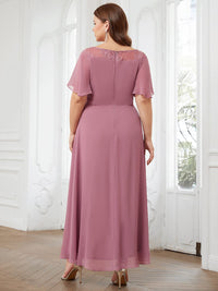 Elegant Boat Neck A-Line Midi Dress with Asymmetrical Hemlines