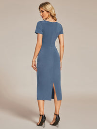 Elegant Deep V Neck Short Sleeve Cocktail Dress with Waist Belt